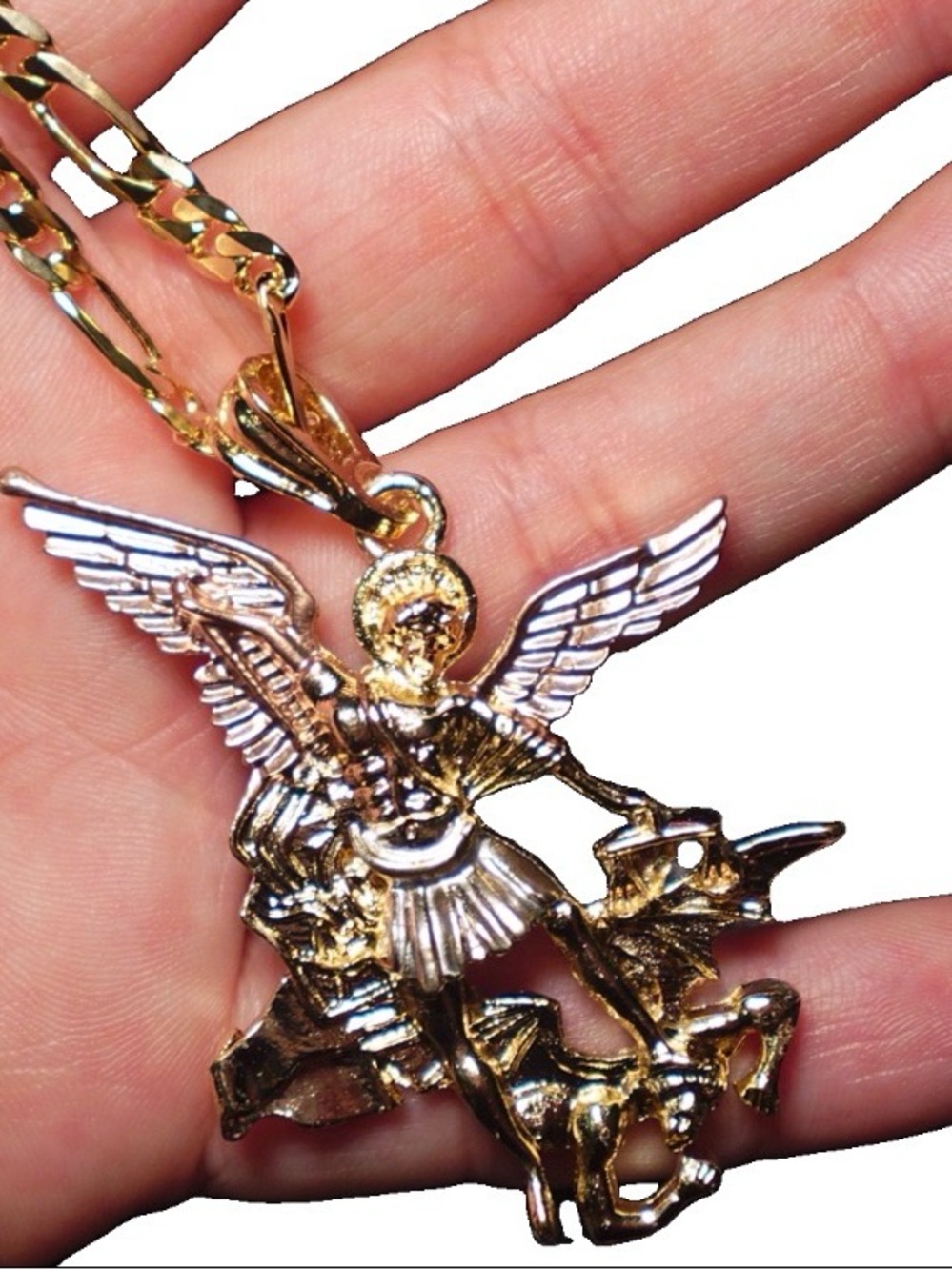 Gold plated Michael Angel Pendant Necklace - unisex Religious Jewelry